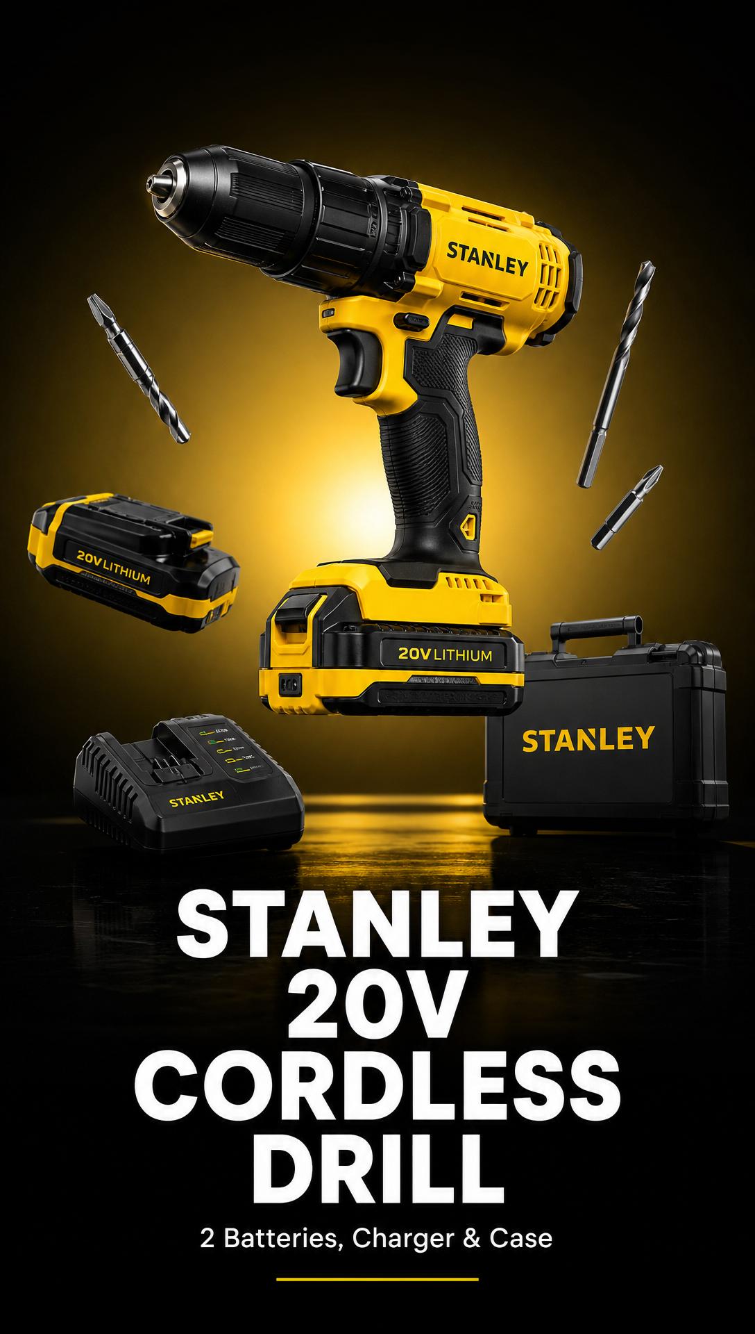 Stanley 20V Cordless Drill — save 61%, £22.99, 2 batteries included, free UK delivery